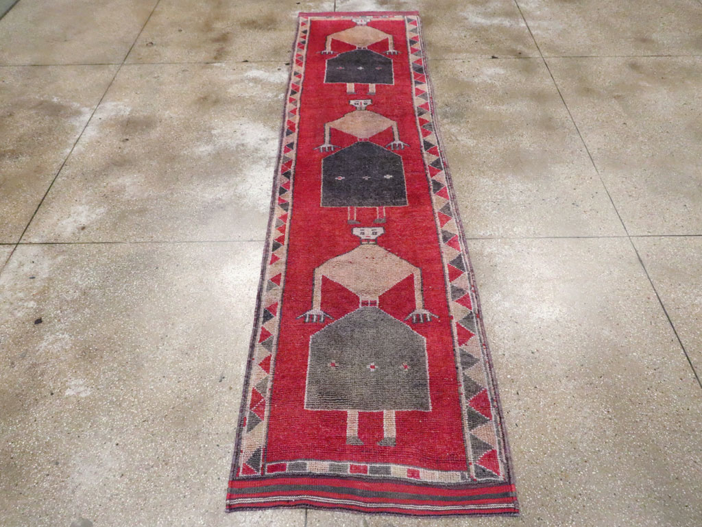 Vintage Turkish Anatolian Pictorial Runner, No.30495 - Gsblank