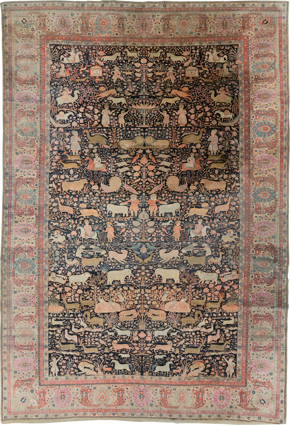 Antique Persian Mohtasham Kashan Large Room Size Pictorial Carpet, No.30541 - Gsblank