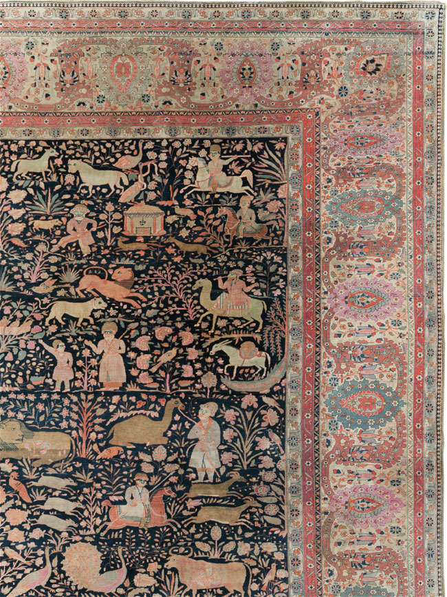 Antique Persian Mohtasham Kashan Large Room Size Pictorial Carpet, No.30541 - Gsblank