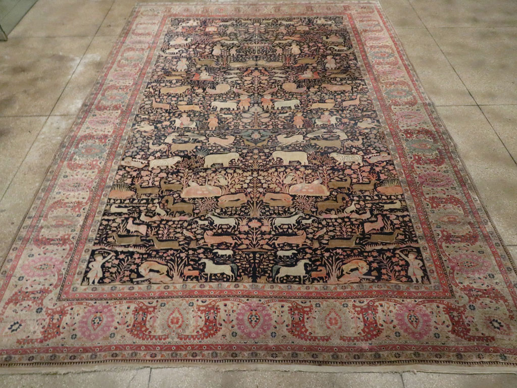 Antique Persian Mohtasham Kashan Large Room Size Pictorial Carpet, No.30541 - Gsblank