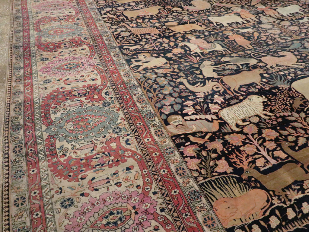 Antique Persian Mohtasham Kashan Large Room Size Pictorial Carpet, No.30541 - Gsblank