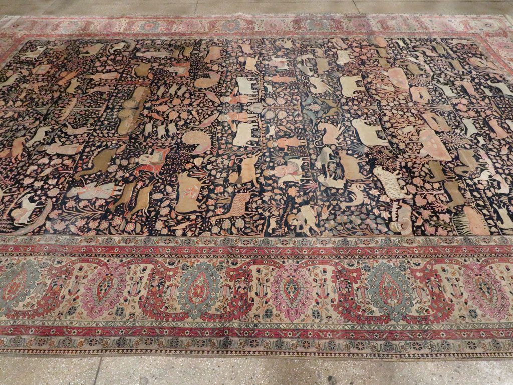 Antique Persian Mohtasham Kashan Large Room Size Pictorial Carpet, No.30541 - Gsblank