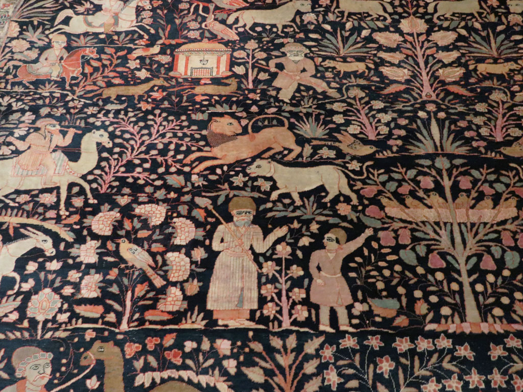 Antique Persian Mohtasham Kashan Large Room Size Pictorial Carpet, No.30541 - Gsblank