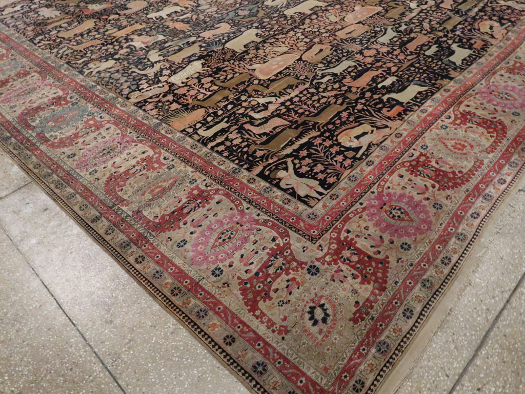Antique Persian Mohtasham Kashan Large Room Size Pictorial Carpet, No.30541 - Gsblank
