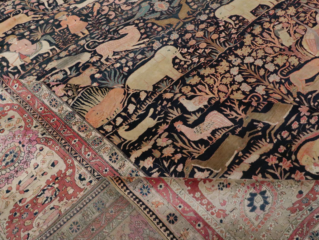 Antique Persian Mohtasham Kashan Large Room Size Pictorial Carpet, No.30541 - Gsblank