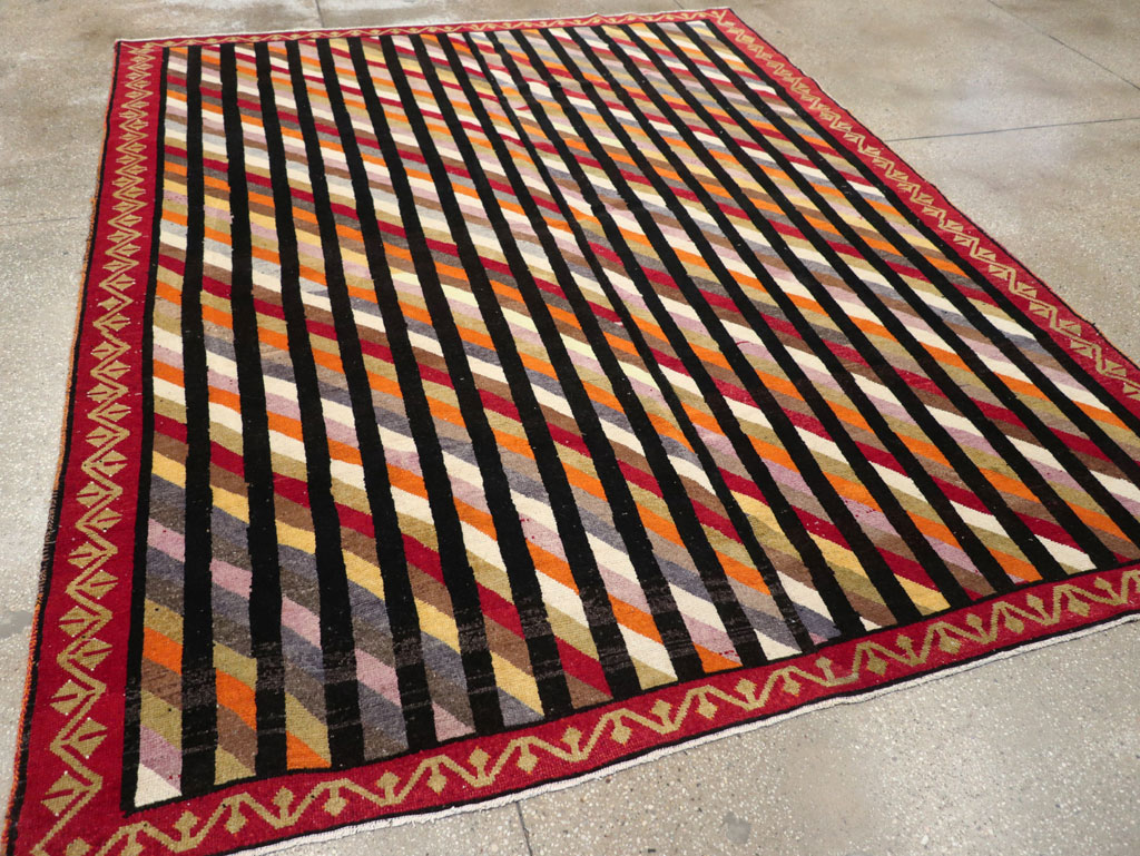 Vintage Turkish Anatolian Art Deco Style Small Room Size Carpet, No.30551 - Gsblank