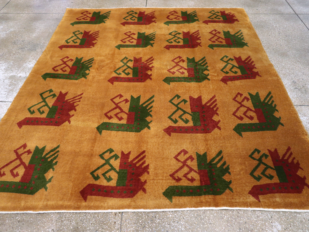 Vintage Turkish Art Deco Accent Carpet, No.30586 - Gsblank