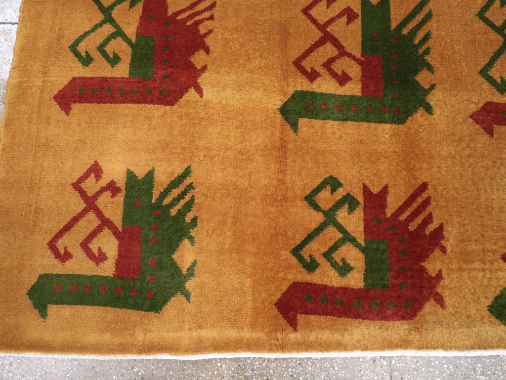 Vintage Turkish Art Deco Accent Carpet, No.30586 - Gsblank