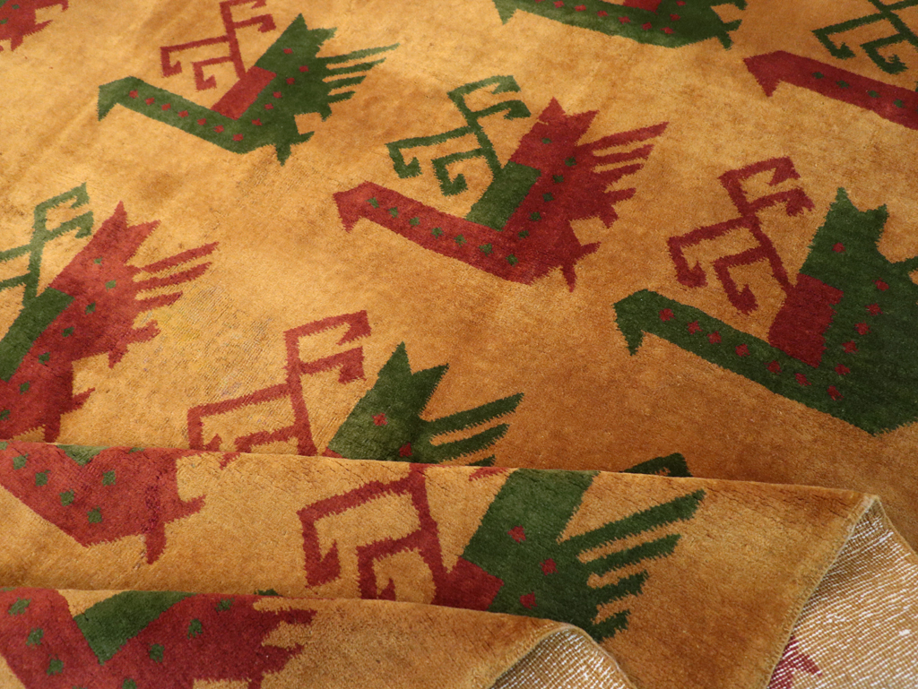 Vintage Turkish Art Deco Accent Carpet, No.30586 - Gsblank