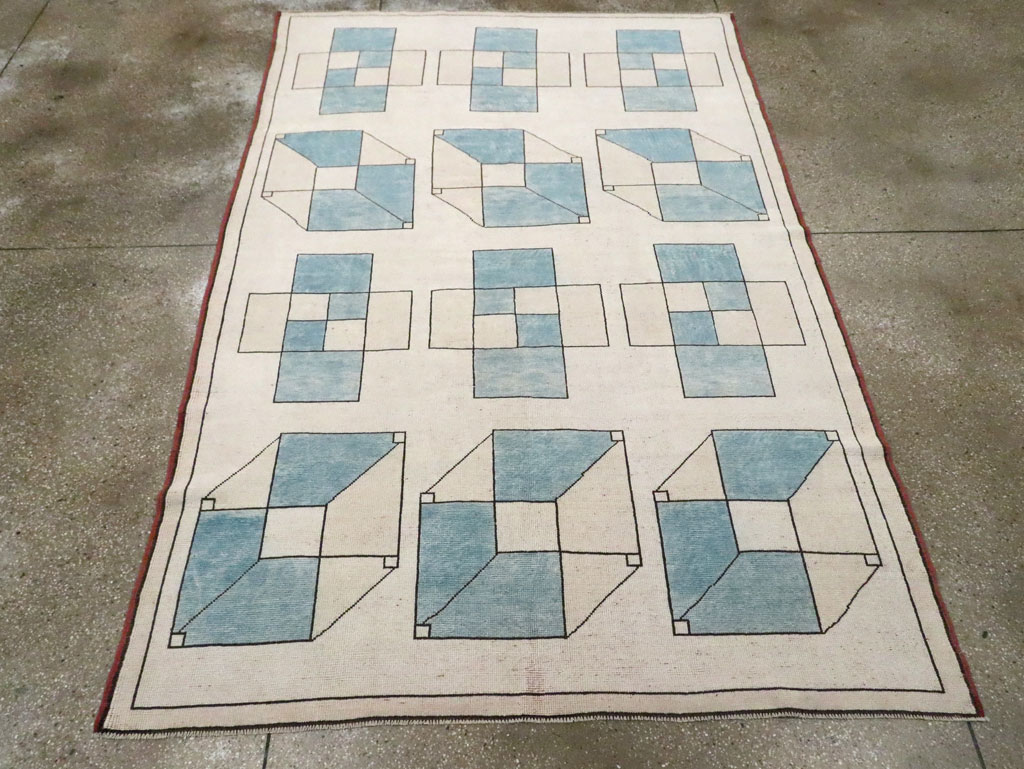 Vintage Turkish Art Deco Style Accent Carpet, No.30593 - Gsblank