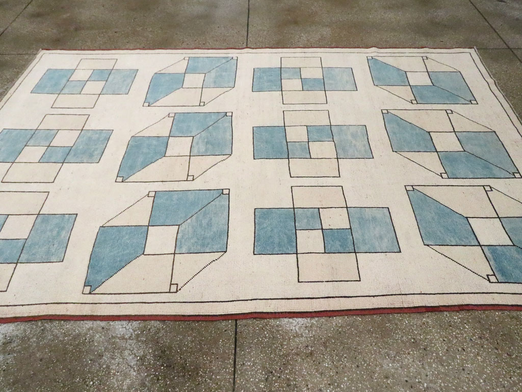 Vintage Turkish Art Deco Style Accent Carpet, No.30593 - Gsblank