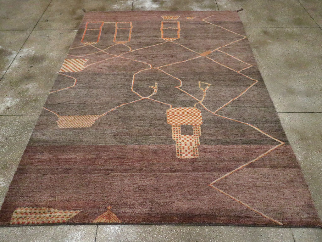 Persian Gabbeh Inspired Turkish Room Size Carpet, No.30598 - Gsblank