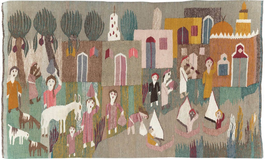 Vintage Polish Pictorial Flatweave Kilim Throw Rug, No.30632 - Gsblank