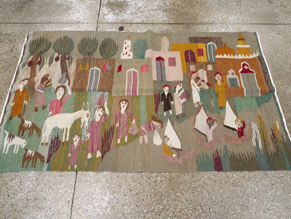 Vintage Polish Pictorial Flatweave Kilim Throw Rug, No.30632 - Gsblank