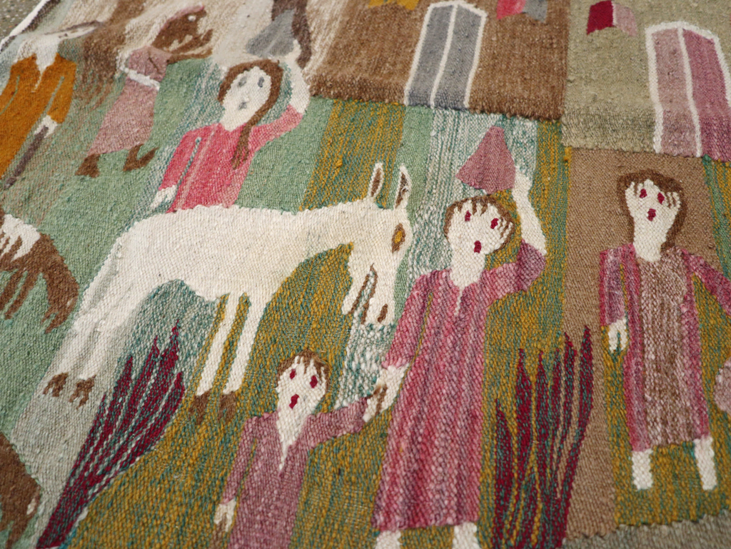 Vintage Polish Pictorial Flatweave Kilim Throw Rug, No.30632 - Gsblank