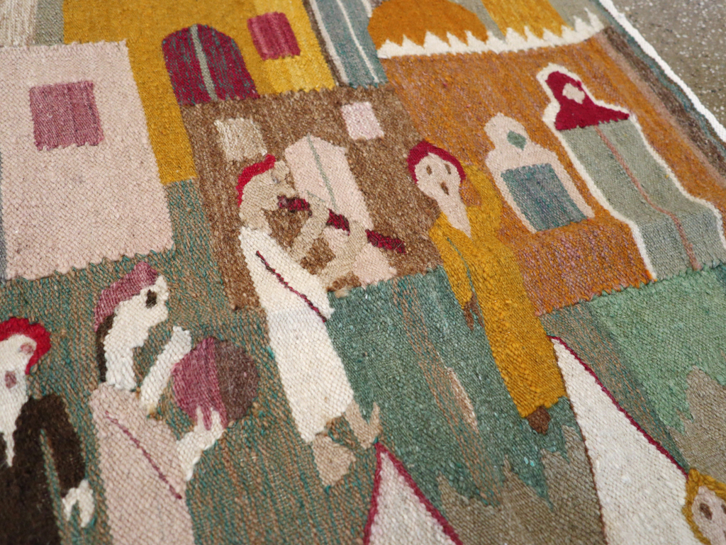 Vintage Polish Pictorial Flatweave Kilim Throw Rug, No.30632 - Gsblank