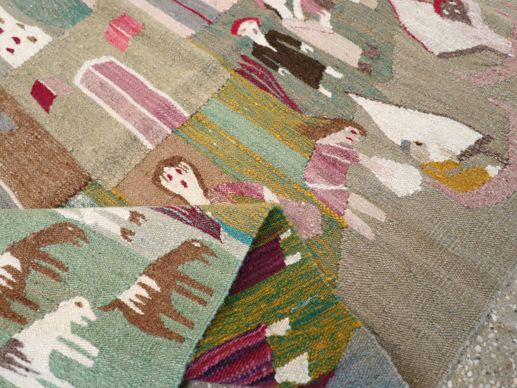 Vintage Polish Pictorial Flatweave Kilim Throw Rug, No.30632 - Gsblank