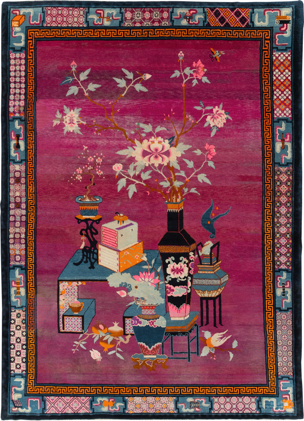 Vintage Chinese Pictorial Art Deco Room Size Carpet, No.30701 - Gsblank