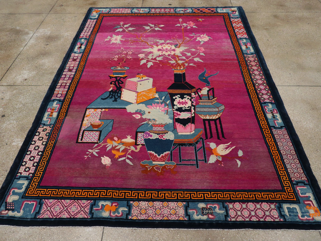 Vintage Chinese Pictorial Art Deco Room Size Carpet, No.30701 - Gsblank