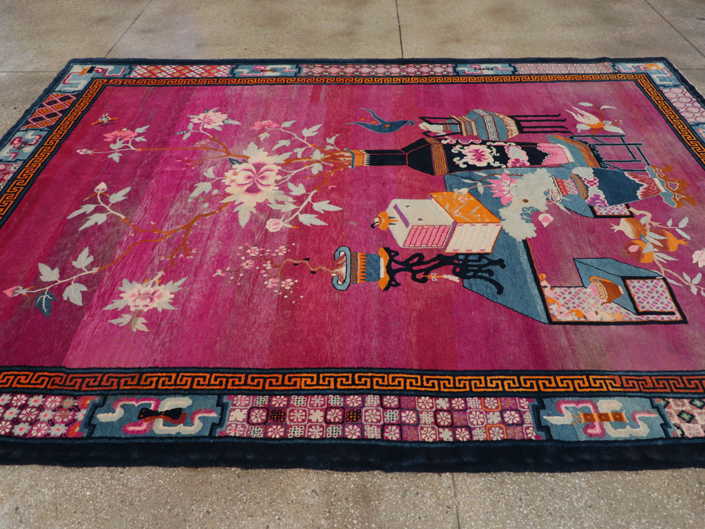Vintage Chinese Pictorial Art Deco Room Size Carpet, No.30701 - Gsblank