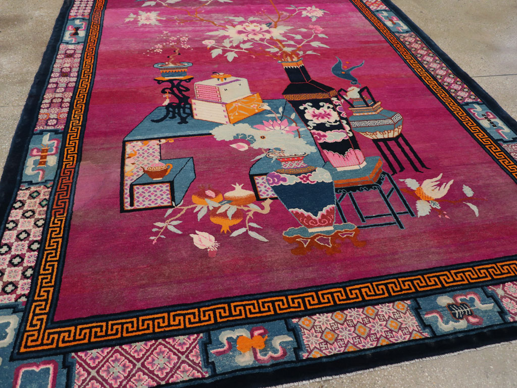 Vintage Chinese Pictorial Art Deco Room Size Carpet, No.30701 - Gsblank