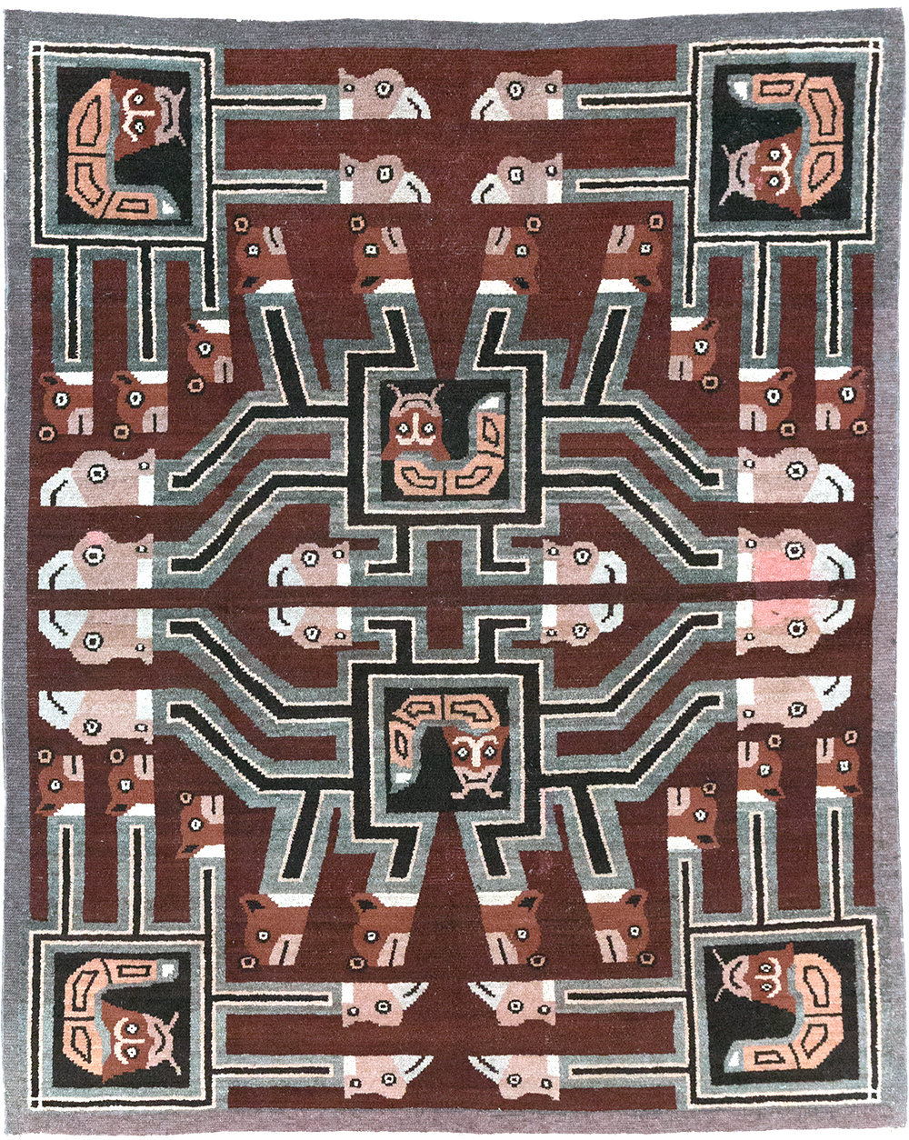 Vintage Indian Art Deco Style Pictorial Accent Rug, No.30724 - Gsblank