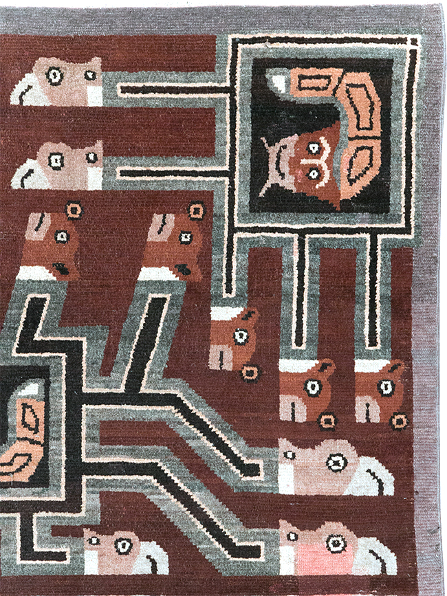 Vintage Indian Art Deco Style Pictorial Accent Rug, No.30724 - Gsblank