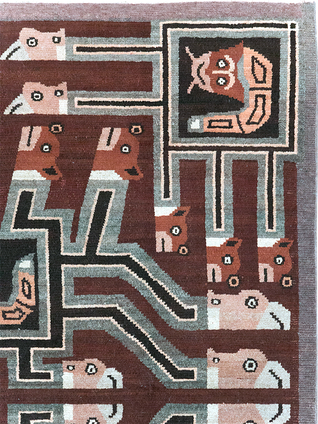 Vintage Indian Art Deco Style Pictorial Accent Rug, No.30724 - Gsblank