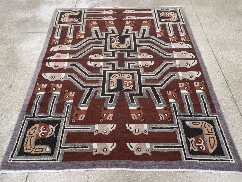 Vintage Indian Art Deco Style Pictorial Accent Rug, No.30724 - Gsblank