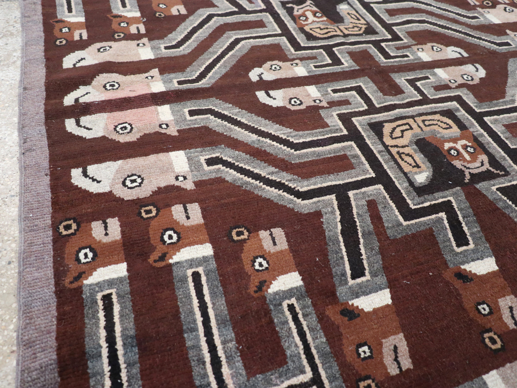 Vintage Indian Art Deco Style Pictorial Accent Rug, No.30724 - Gsblank