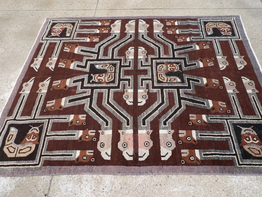 Vintage Indian Art Deco Style Pictorial Accent Rug, No.30724 - Gsblank