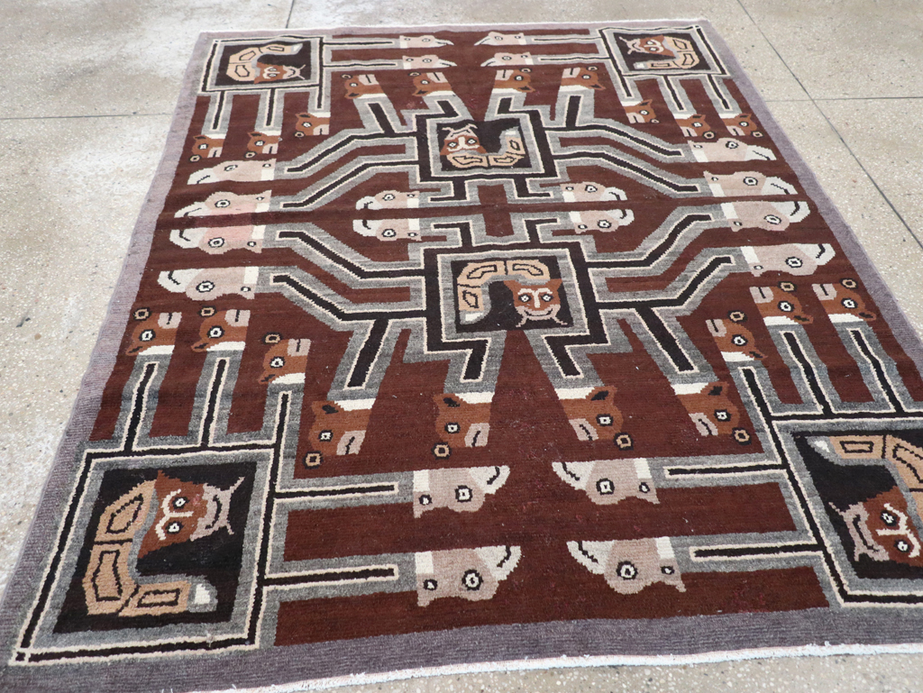 Vintage Indian Art Deco Style Pictorial Accent Rug, No.30724 - Gsblank