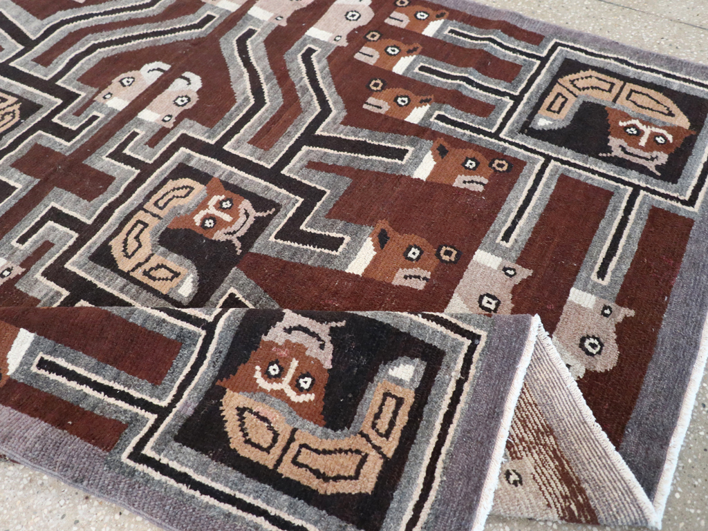 Vintage Indian Art Deco Style Pictorial Accent Rug, No.30724 - Gsblank