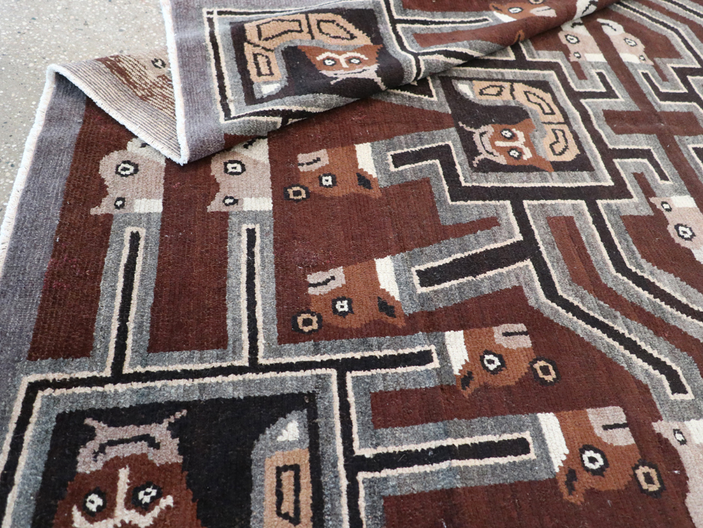 Vintage Indian Art Deco Style Pictorial Accent Rug, No.30724 - Gsblank