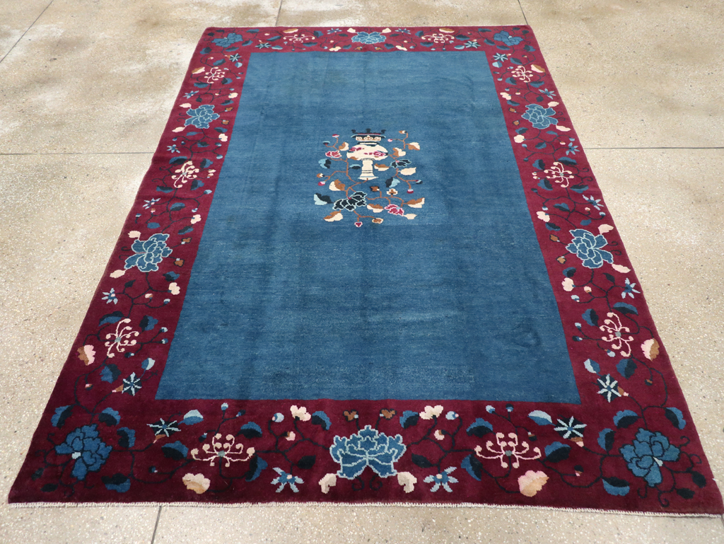 Vintage Chinese Art Deco Accent Carpet, No.30730 - Gsblank