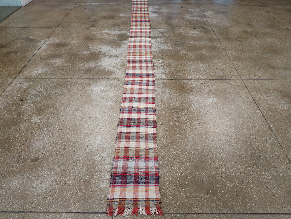 Vintage Plaid Turkish Flatweave Long Runner, No.30739 - Gsblank