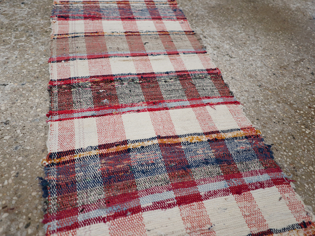 Vintage Plaid Turkish Flatweave Long Runner, No.30739 - Gsblank