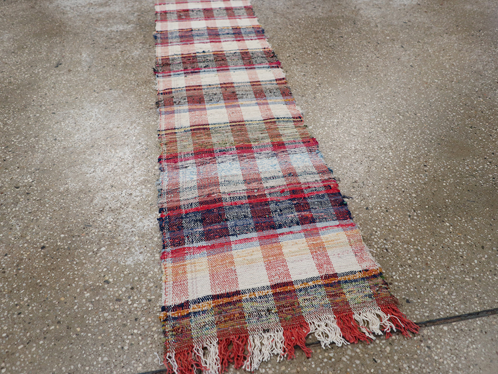 Vintage Plaid Turkish Flatweave Long Runner, No.30739 - Gsblank