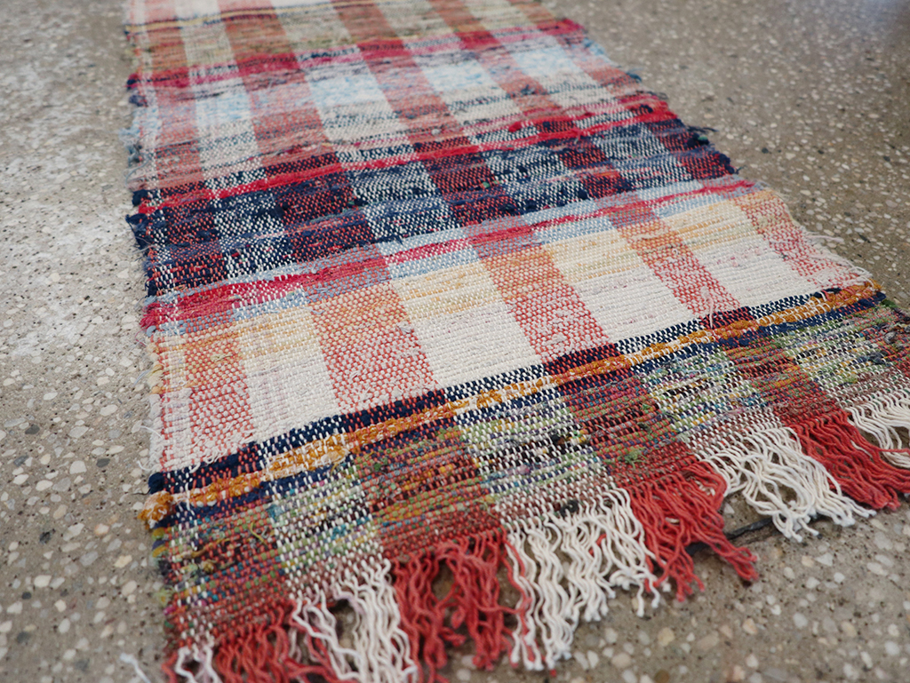 Vintage Plaid Turkish Flatweave Long Runner, No.30739 - Gsblank