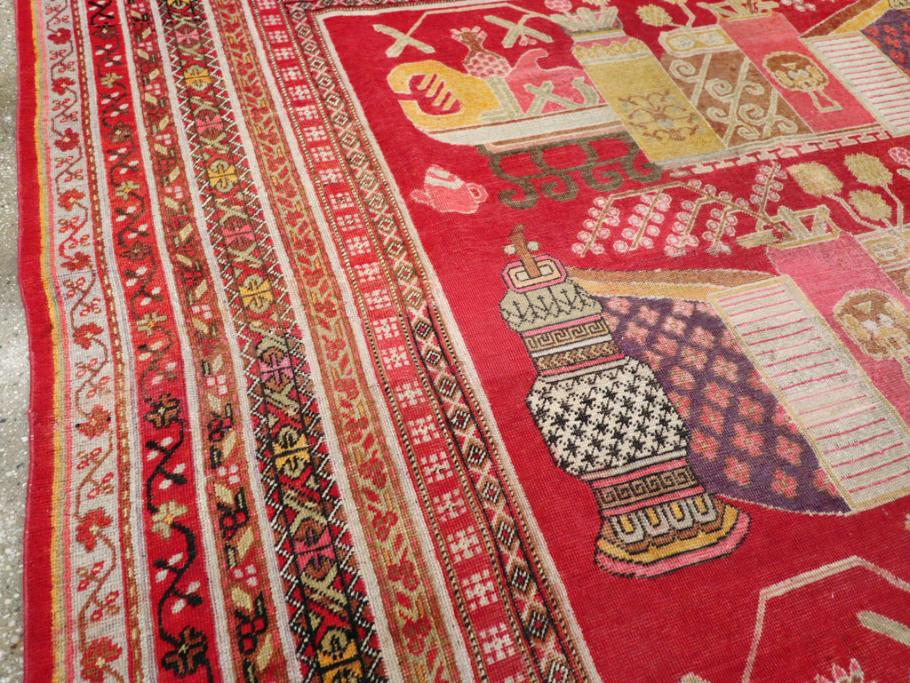 Antique East Turkestan Pictorial Vase Khotan Small Room Size Carpet, No.30818 - Gsblank