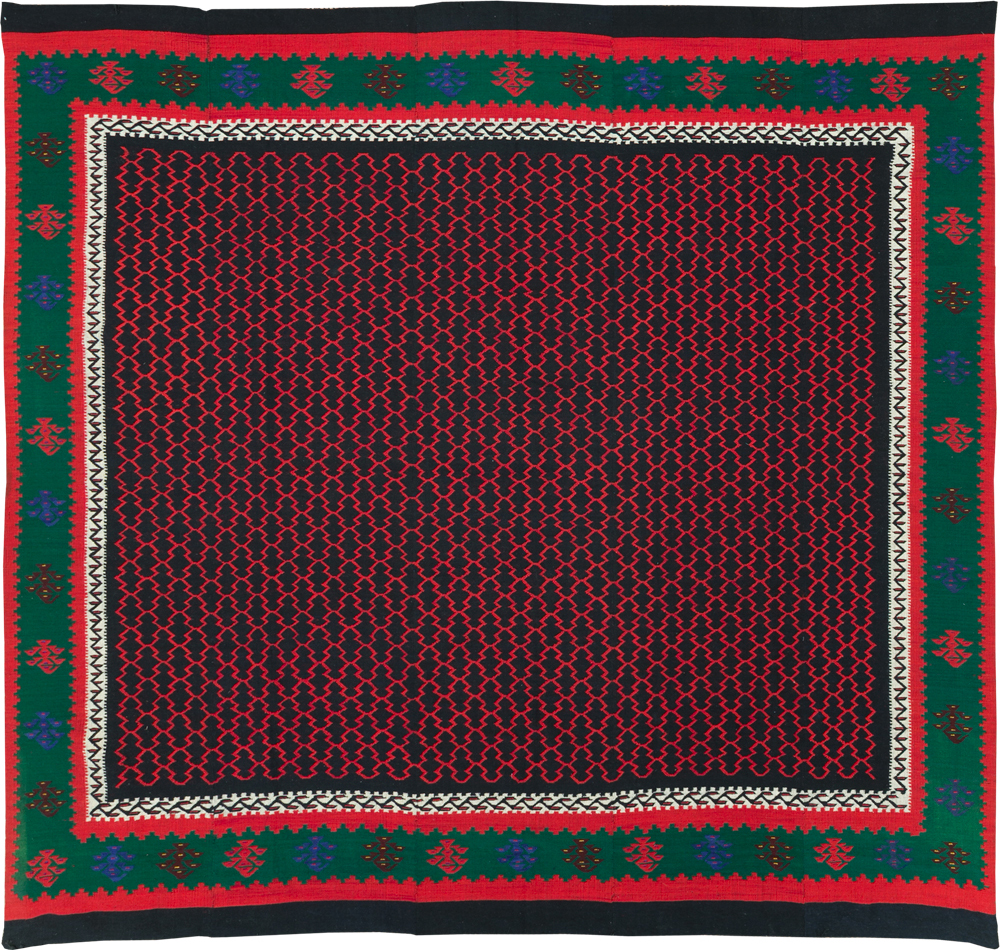 Vintage Turkish Flatweave Kilim Square Room Size Carpet, No.30823 - Gsblank