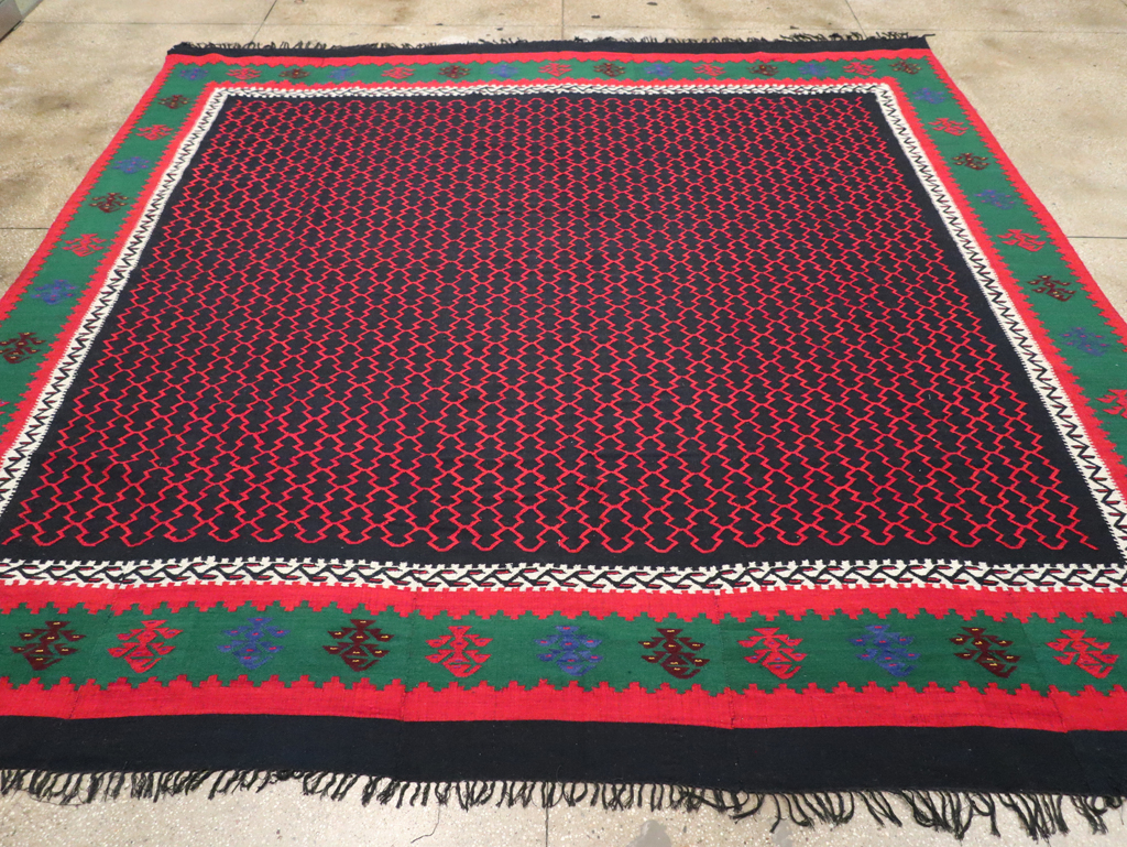 Vintage Turkish Flatweave Kilim Square Room Size Carpet, No.30823 - Gsblank