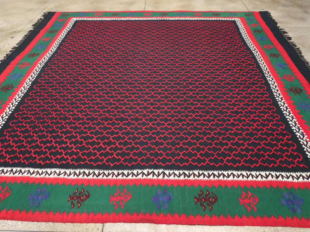 Vintage Turkish Flatweave Kilim Square Room Size Carpet, No.30823 - Gsblank