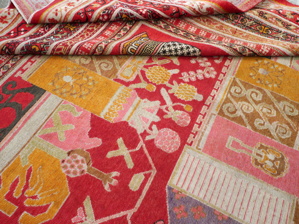 Antique East Turkestan Pictorial Vase Khotan Room Size Carpet, No.30852 - Gsblank