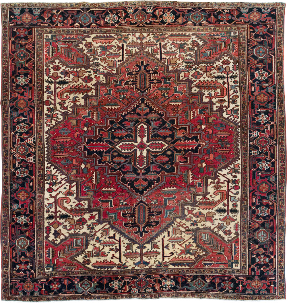 Vintage Persian Heriz Small Square Room Size Carpet, No.30859 - Gsblank