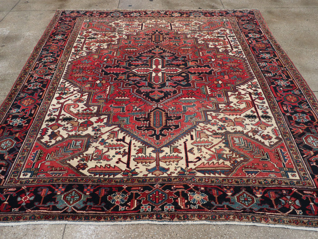 Vintage Persian Heriz Small Square Room Size Carpet, No.30859 - Gsblank