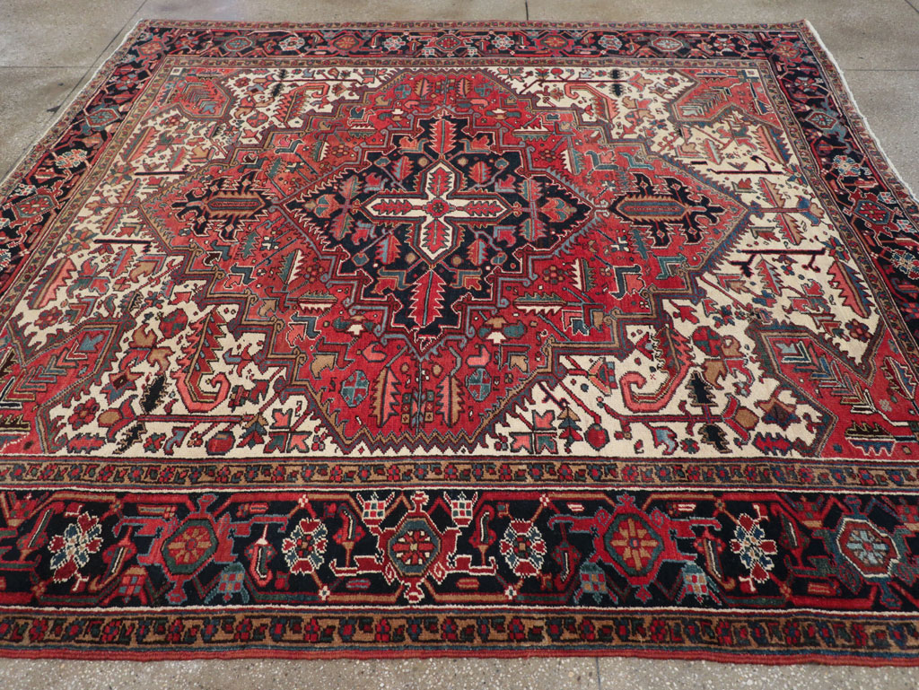 Vintage Persian Heriz Small Square Room Size Carpet, No.30859 - Gsblank