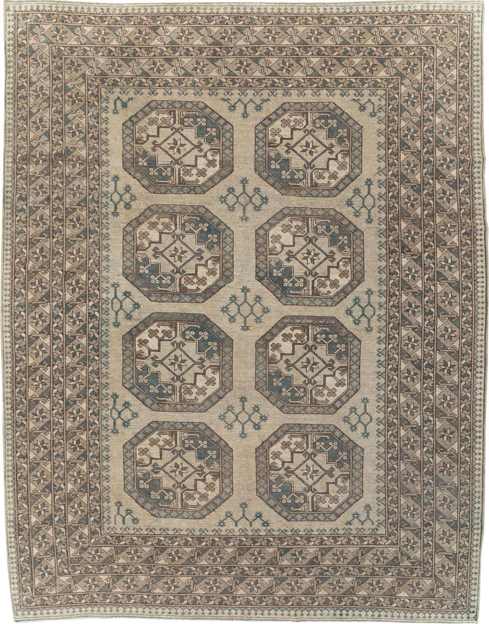 Vintage Central Asian Turkoman Small Room Size Tribal Carpet, No.30884 - Gsblank