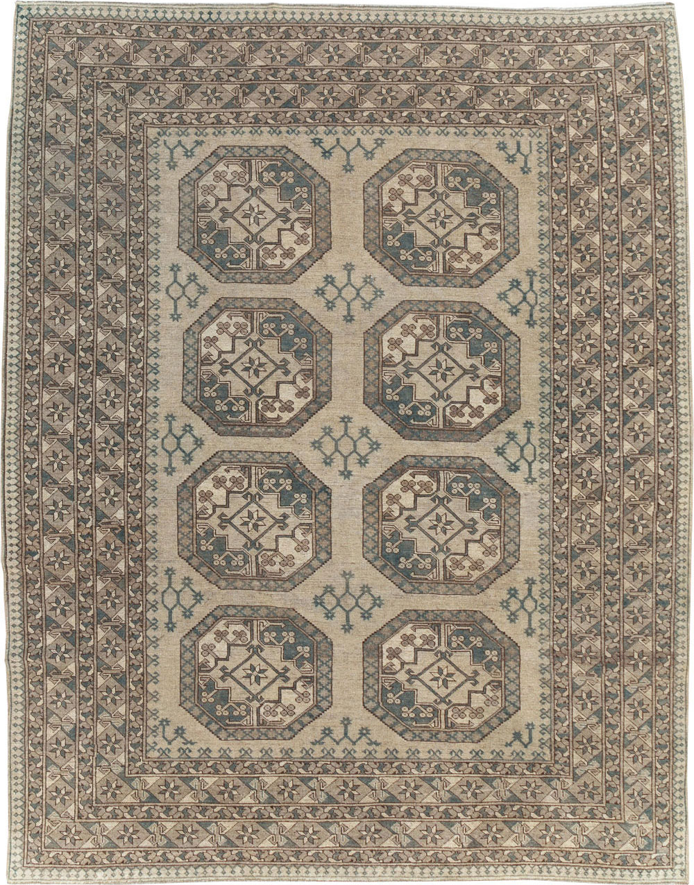 Vintage Central Asian Turkoman Small Room Size Tribal Carpet, No.30884 - Gsblank