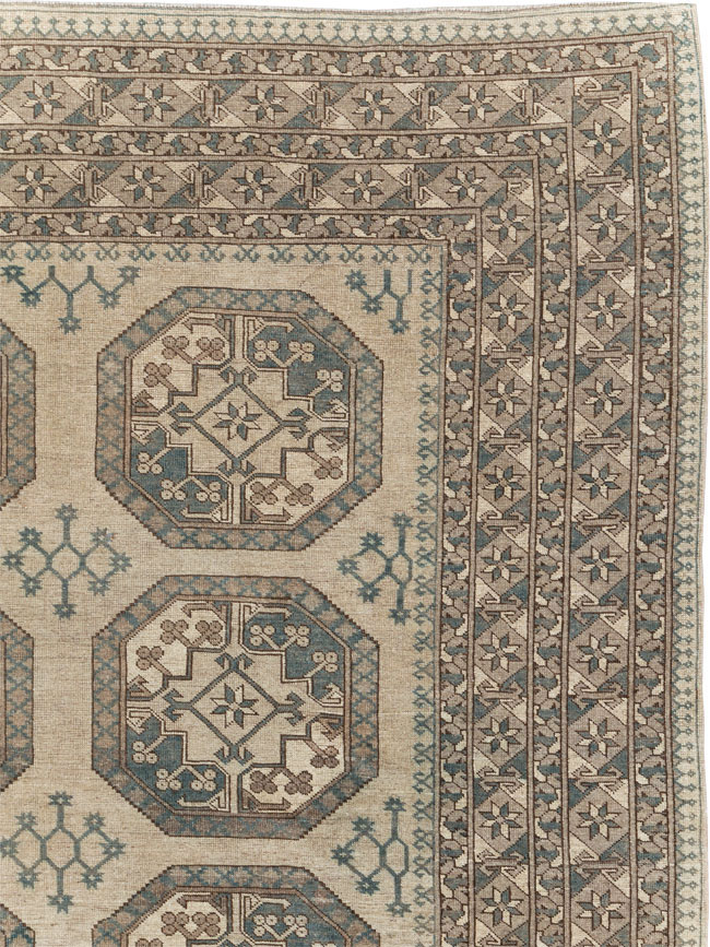 Vintage Central Asian Turkoman Small Room Size Tribal Carpet, No.30884 - Gsblank